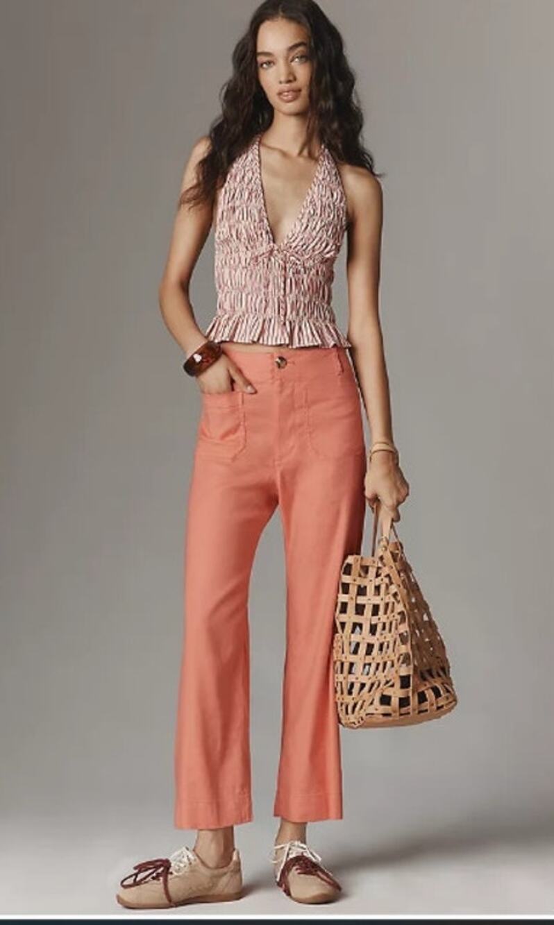 Maeve Colette Linen Stretch High Rise Wide Leg Pants 29 Orange